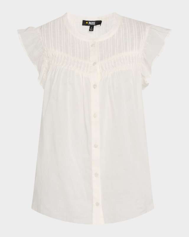 Levanto Ruffle Short-Sleeve Button-Down Blous
